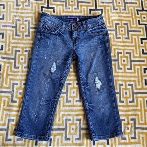 Vigoss Lightly Distressed Blue Jean Denim Capri Casual Size 27 Walking